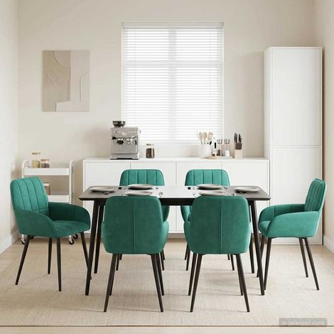 Lot de 6 chaises de salle à manger en velours turquoise avec accoudoirs, 57 x 50 x 85 cm - PANGIVO (1/5)