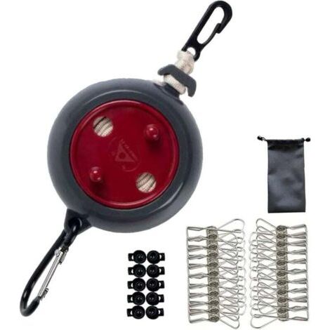 Étendoir à linge portable pour voyages, réglable sur 10 mètres pour l'extérieur et l'intérieur, avec 20 piquets de sol résistants au vent et 10 clips.
