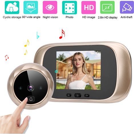 Viseur Intelligent 2.8" avec Caméra, Sonnette et Vision Nocturne IR - Contrôle d'Accès Doré (1/5)