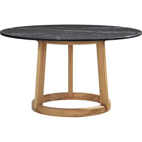 Table à manger ronde en chêne et marbre - naturel et noir (1/4)