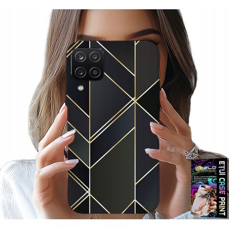 Custodia per Samsung A12 / M12 - cornice dorata, motivi eleganti + vetro (1/5)