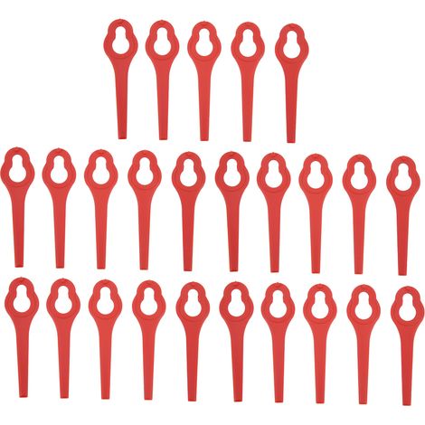 Lot de 25 lames de tondeuse à gazon en plastique ABS haute résistance, rouges, pièces de rechange pour coupe-herbe et débroussailleuse. (1/5)