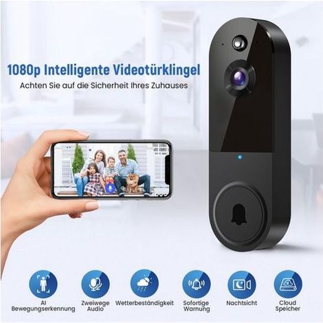 Sonnerie de Porte Vidéo Sans Abonnement, Caméra de Sécurité Domestique sans Fil avec Application Intelligente, Sans Frais Mensuels (1/5)