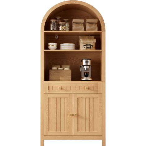 Mobile alto con frontale arcuato, credenza, mobile alto, doppie ante con porta spezie su entrambi i lati interni, truciolato + MDF per cucina e soggiorno (1/5)