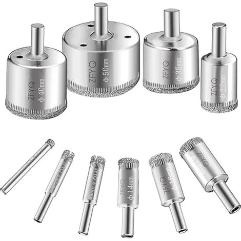 Brocas de diamante de alta calidad en acero al carbono, para perforar vidrio, cerámica, porcelana, azulejos y mármol, Ø6 mm-50 mm, paquete de 10 (1/5)