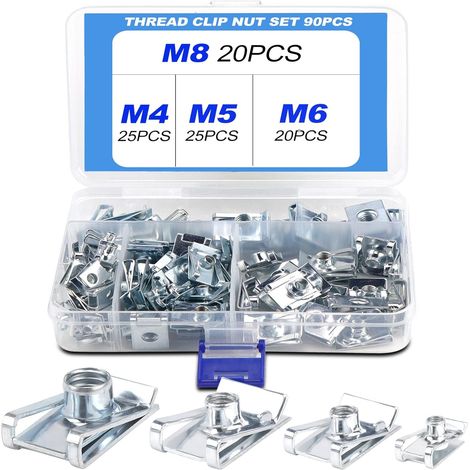 Gewinde Clip Mutter Set U-Typ Blechmuttern M4 M5 M6 M8 Schnappmutter Set Blechmuttern Sortiment mit Aufbewahrungsbox Flachwinkelmutter Befestigungssortiment für Auto (1/5)