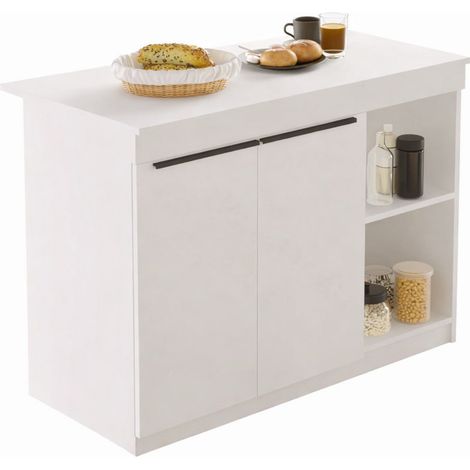 Ilot de Cuisine 2 Portes 4 Niches Blanc 2 Couverts L 120 H 88.2 P 60 cm (1/5)
