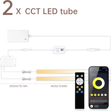 (2 bandes) Bande LED à température de couleur variable (2700K-6500K) contrôlée par Bluetooth (DC24V) (1/5)