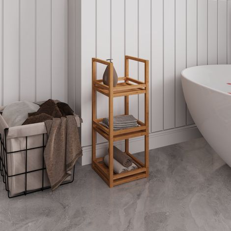 Estantería de baño de bambú y MDF natural/gris, 3 baldas, 70 x 26 x 26 cm (1/5)