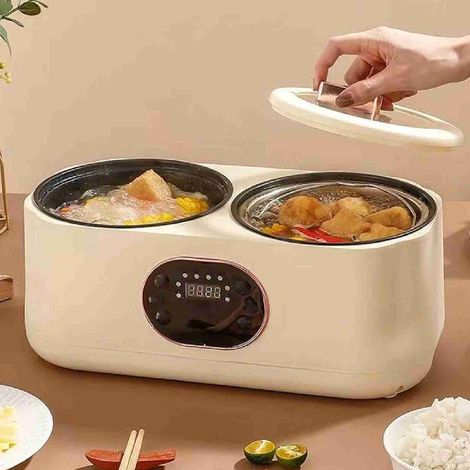 Cocina eléctrica multifuncional con dos ollas de cocción extraíbles y automáticas, 6 funciones y revestimiento antiadherente para preparar comidas cómodamente. (1/5)