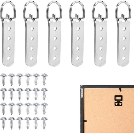 Set of 6 Heavy-Duty D-Hooks with Screws, 4 Holes, Picture Frame Hooks for Hanging Pictures and Pictures (1/5)