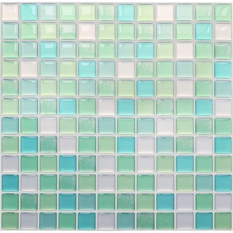 Papier Peint Carrelage Autocollant Vert 24x24 cm Style Mosaïque Sticker Mural Film Décoratif Imperméable pour Carreaux de Mur de Salle de Bains et de Cuisine (1/4)
