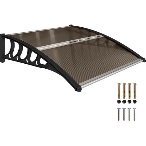 Awning outdoor for doors and windows 103 x 96,5 x 27 cm, protection solar and rain, with bracket, aluminum alloy, polycarbonate brown translucent (1/5)