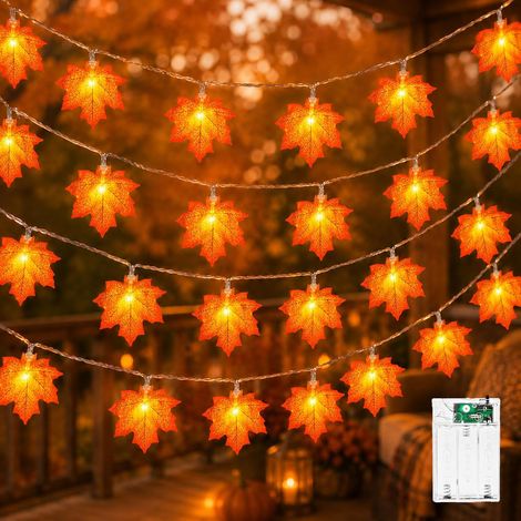 Ghirlanda di foglie d'acero 3M con 20 LED, decorazione autunnale per Halloween, illuminazione interna ed esterna, decorazione per camera da letto, feste, decorazione murale, Halloween, Ringraziamento, (1/5)