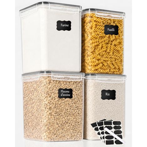 Lot de 4 grands bocaux de conservation pot à farine de 5,2 L avec étiquette et marqueur Boîte hermétique idéale pour 2,2 kg de sucre Sans BPA Passe au lave-vaisselle Boîte hermétique (1/5)
