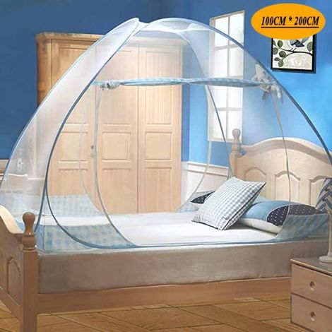 Moustiquaire de Lit Pliable, Portable de voyage Moustiquaire, Double Porte Camping Mosquito Rideau, 100 200cm, Bleue (1/4)