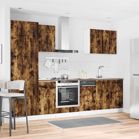 Ensemble meubles de cuisine 7 pièces en bois d’ingénierie chêne fumé avec rangement - PANGIVO (1/5)