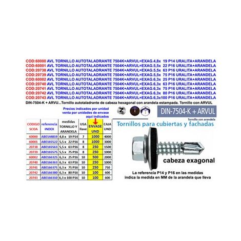 DIN-7504-K + P-16 - VITE AUTOFORANTE TESTA ESAGONALE 5,5X050,0 ( 500 pz.)