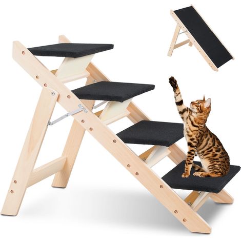 Randaco Hundetreppe 2 in 1 Hunderampe Faltbar aus Holz Einstiegshilfe fürs Bett Sofa Auto Haustiertreppe Rutschfest Bis 80kg