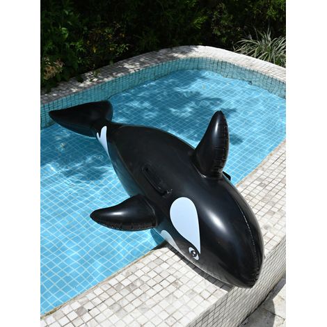 1 matelas flottant de piscine gonflable en forme d'orque noir, transat aquatique pour piscine et fêtes sur plage, cadeau d'été idéal. (1/4)