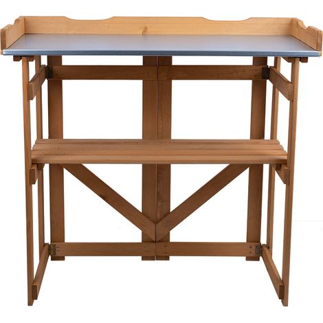 Pflanztisch Gartenarbeitstisch Pflanzentisch Holz, Klappbar Ablagefach, Grill Arbeitstisch Kiefernholz braun, HxLxB 94x86x43 cm (1/5)