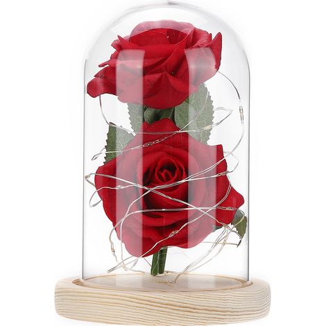 Lampe Nuit Dôme Verre - Rose Artificielle - Fil Cuivre LED 20 - Décoration Intérieure Chambre - Lot de 1 (1/5)