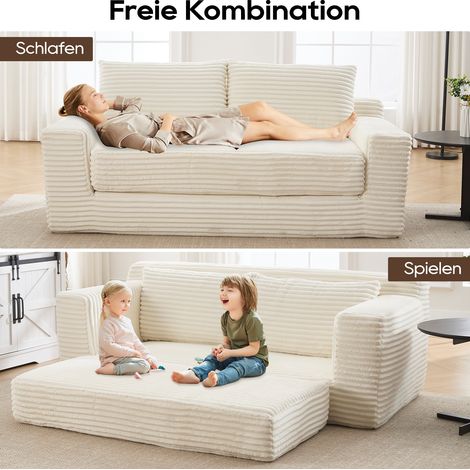 Zweisitzer-Sofa mit Memory-Schaum – kein Aufbau erforderlich, 2-in-1-Funktion, Cordbezug – kompaktes Sofa für kleine Räume, Wohnungen, Homeoffice und Schlafzimmer (1/5)