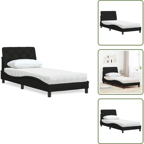 vidaXL Lit avec matelas noir 90x190 cm tissu