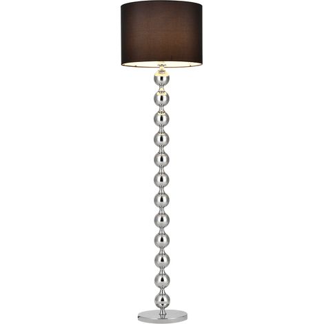 Lampadaire lampe sur pied métal tissu noir chrome hauteur 155 cm diamètre de l'abat jour 48 cm douille 1 x E27