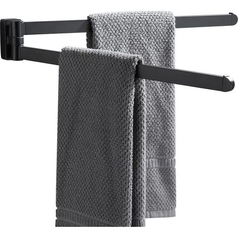 Porte-Serviettes pivotant Noir - Oganizer - Gain de Place - Support Mural pour Serviettes - Double Barre pivotante pour Salle de Bain (1/5)