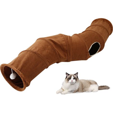 1 tunnel pour chat, forme S pliable, diamètre 25 cm, tube de jeu avec balle suspendue, pour chats adultes et chatons (1/5)