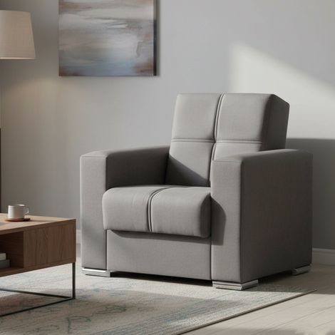 Dmora - Sofá cama Dfot, Sillón container para salón convertible en cama, Sillón relax de tela acolchada con apertura clic-clac, 94x85h91 cm, Gris (1/5)