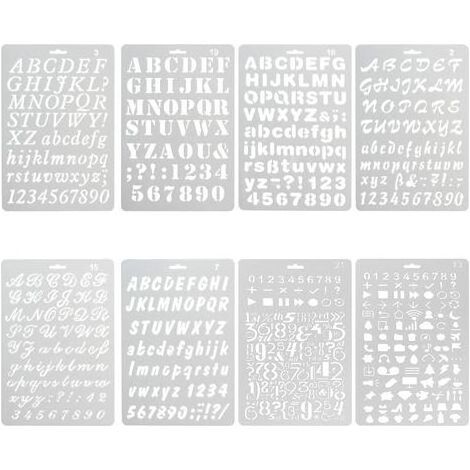 Alphabet- und Zahlenschablone – Wiederverwendbare, flexible Kunststoffschablone, 1 bis 3 cm – Großbuchstaben, Kleinbuchstaben, Satzzeichen – 8-teiliges Set (1/5)