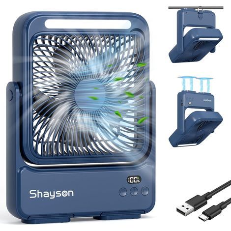 Portable Fan 20000mAh USB Table Fan with Lamp, 4 Speeds, 12-43 Hours Operation, Smart Screen, Low Noise Fan, for Office, Home and Outdoor (Blue) (1/5)