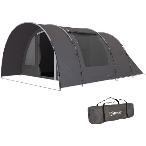 Tienda de campaña con porche para 4 a 6 personas, ligera, ventilada, impermeable (5000 mm), fácil de montar, bolsa de transporte, color gris