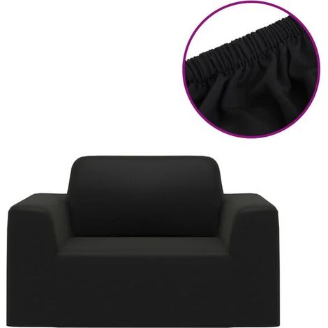 Housse de canapé extensible noire en tissu tricoté polyester (1/5)