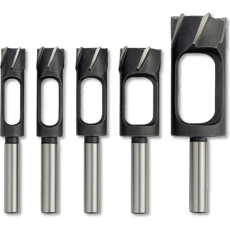 Coffret de 5 Mèches à Bouchonner 15 à 35 mm - Longueur 140/160 mm - Acier Carbone Trempé - Traitement Antirouille - Outil Menuiserie Bois - OMNIVOR