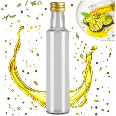 Bottiglia DORICA 250ml BOTTIGLIA IN VETRO TRASPARENTE PER OLIO D'OLIVA, ACETO, SUCCO + TAPPO
