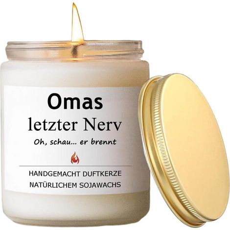Duftkerze im Glas "Omas letzter Nerv" aus Sojawachs, Geschenk für Oma