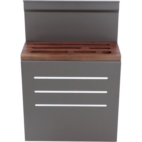 Porte-couverts mural en alliage d'aluminium et bois composite, organisation ustensiles cuisine multifonction, 30x20.5 cm, gris argent, 1 porte-couverts et 3 accessoires (1/5)