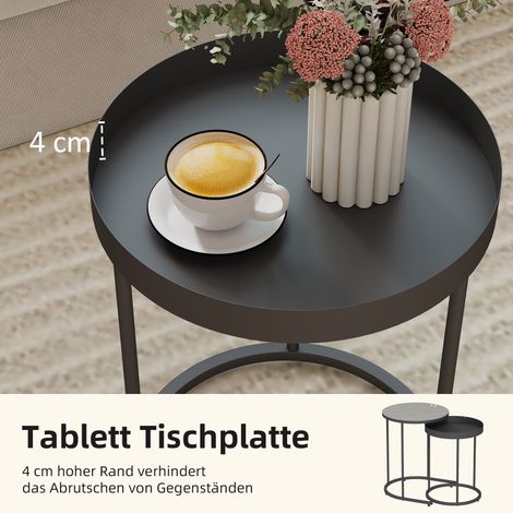 Lot de 2 tables basses de salon, gigognes coulissantes, design plateau, métal, gris (1/5)