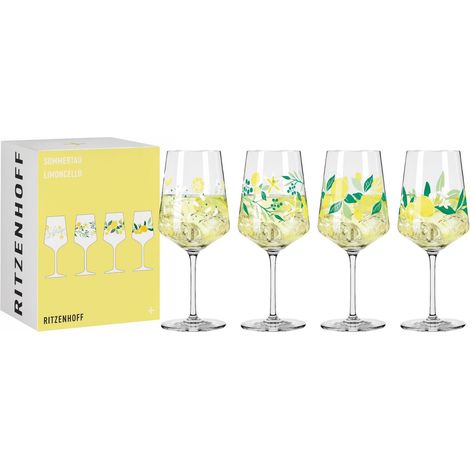 Lot de verres à apéritif 500 ml – Série Sommertau – pour spritz ou Schorle – Motif citron – Fabriqué en Allemagne – Vert, jaune, violet (1/5)