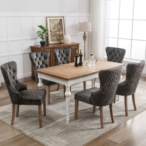 Juego de 6 sillas de comedor de terciopelo gris, patas de madera HAVRYA (1/5)
