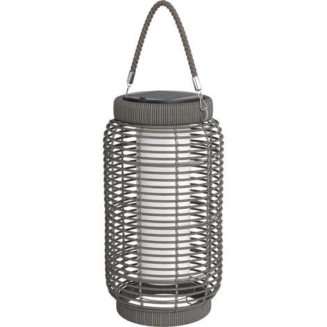 Lampe solaire extérieur résine tressée LED jardin acier gris marche/arrêt automatique