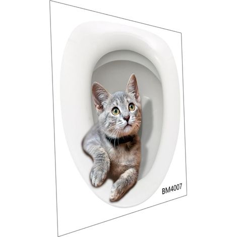 Autocollant Toilette Chat Mignon Autocollant Salle De Bain Adhésif Décoratif Mur Vitre Facile Utiliser