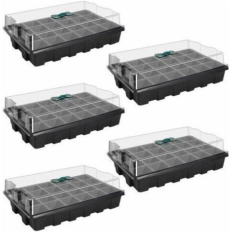 Tigrezy Set mit 5 Mini-Gewächshäusern für Sämlinge, 24-Loch-Anzuchtschalen mit Deckeln für Sämlinge und Keimung (1/5)