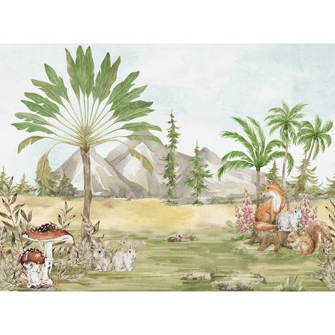 Papier peint panoramique Enfants - Animaux de la Forêt - 195 cm x 144 cm (1/2)