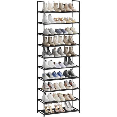 WOLTU Zapatero de 10 niveles con estructura metálica estable, 61 x 28 x 174 cm, color negro