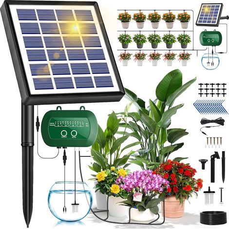 Arrosage Automatique Solaire, Arrosage Goutte a Goutte Solaire Kit avec 12 Modes de Minuterie et Tuyau 15M, Automatique D’Irrigatio Système pour Jardin, Balcon et Plantes en Extérieur (1/5)