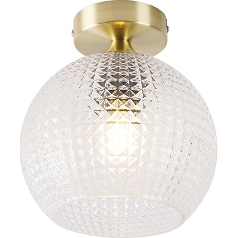 QAZQA Lampada da soffitto sphere - Art déco - Vetro,Acciaio - Oro/Ottone - Tondo E27 Max. 1 x 7 Watt